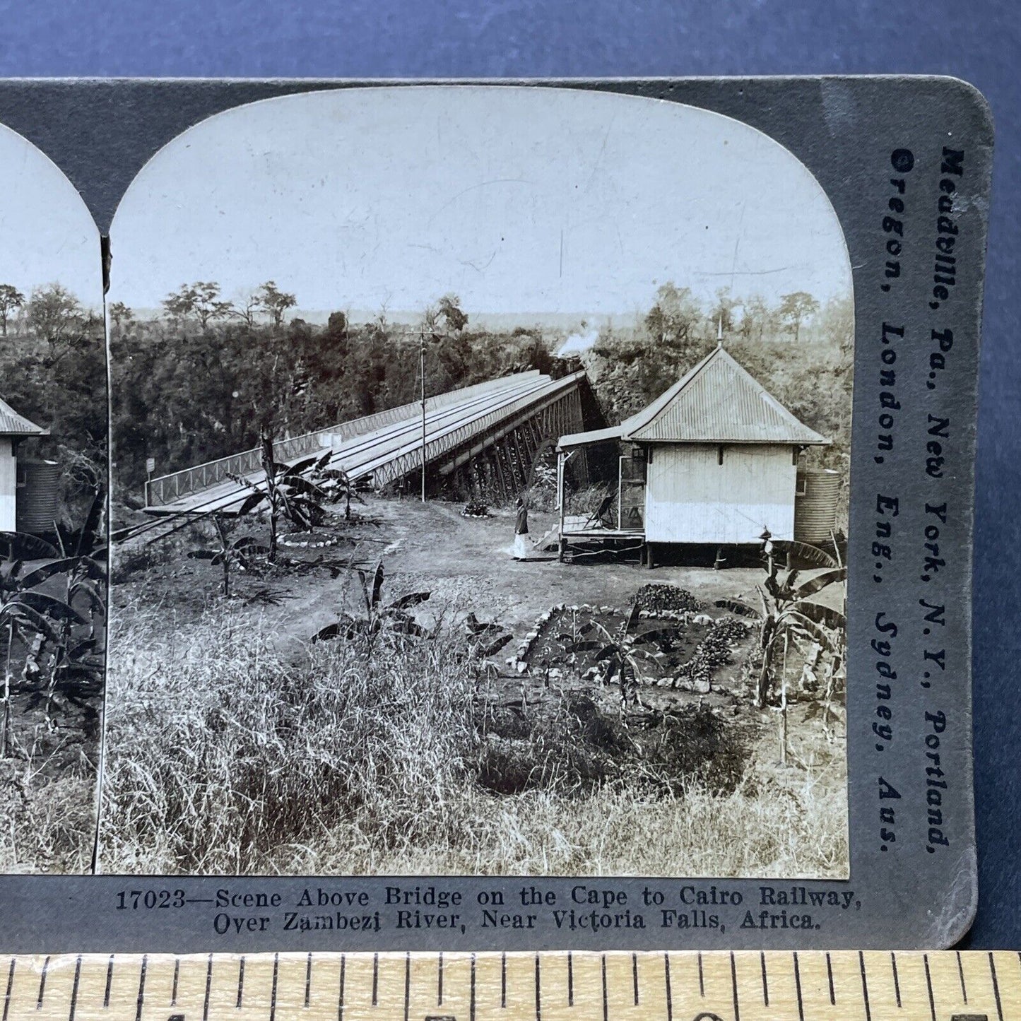 Antique 1911 Victoria Falls Railroad South Africa Stereoview Photo Card P2450