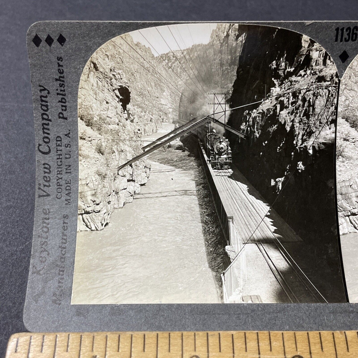 Antique 1920s Coal Train In Arkansas Canyon Colorado Stereoview Photo Card V2821