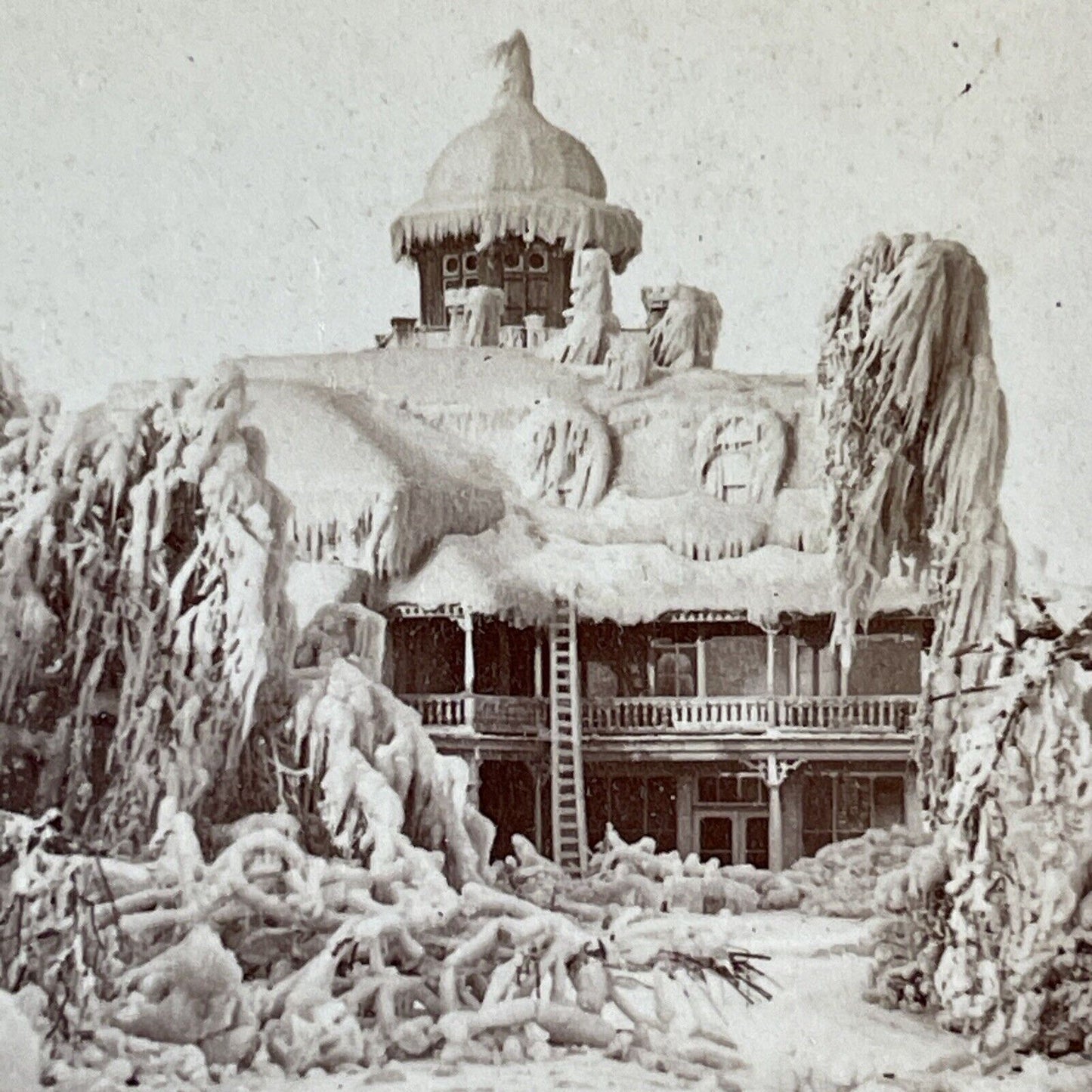 House Covered Severe Ice Storm Stereoview Niagara Falls Ontario c1870s Y1471