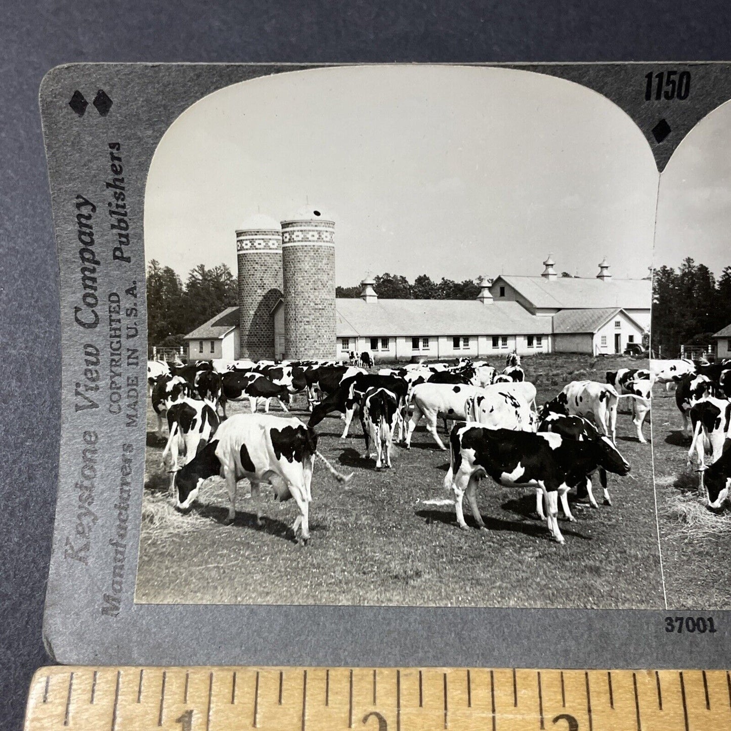Antique 1930s Beautiful Brick Dairy Farm Silos WI Stereoview Photo Card V2596