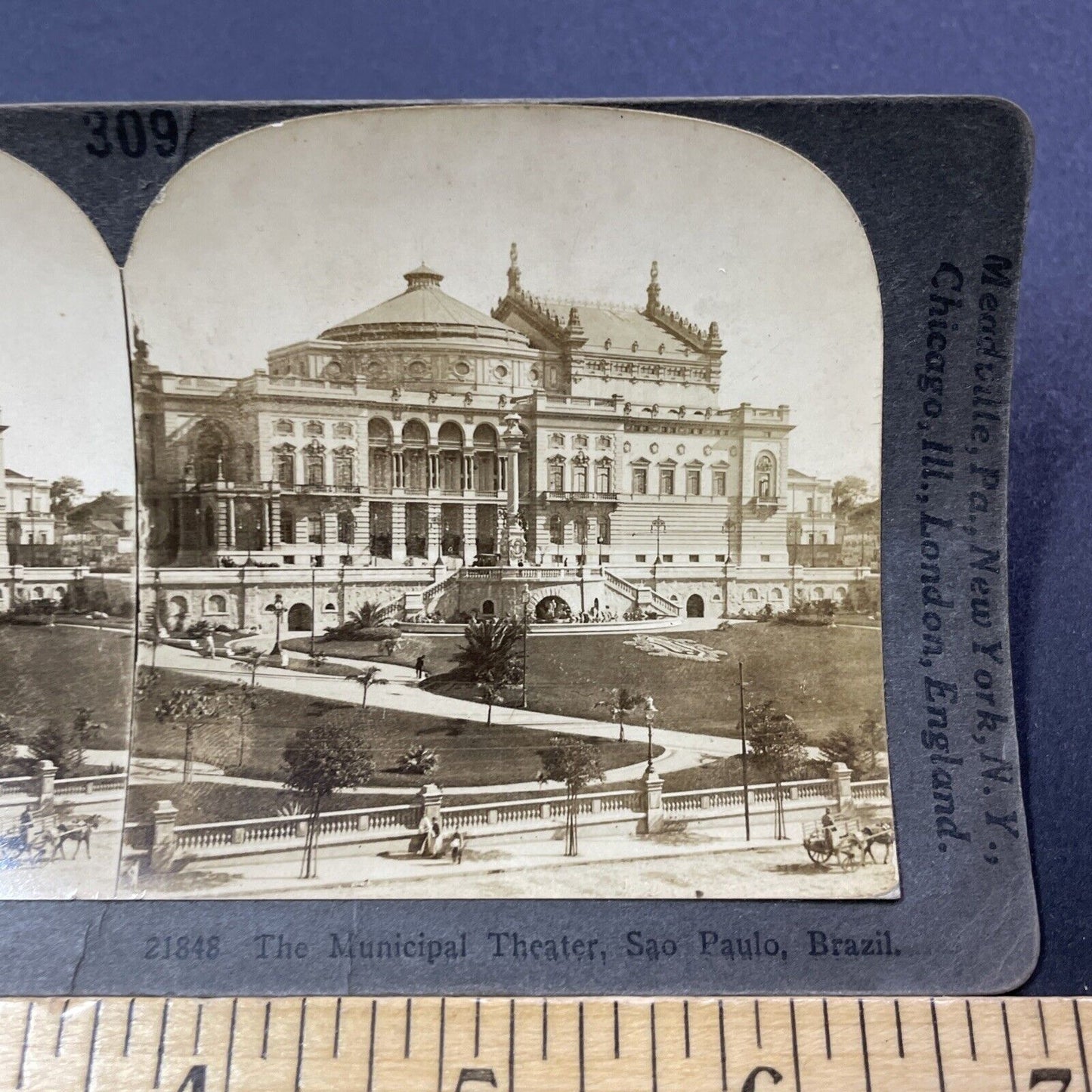 Antique 1909 The Municipal Theater Sao Paulo Brazil Stereoview Photo Card V3313