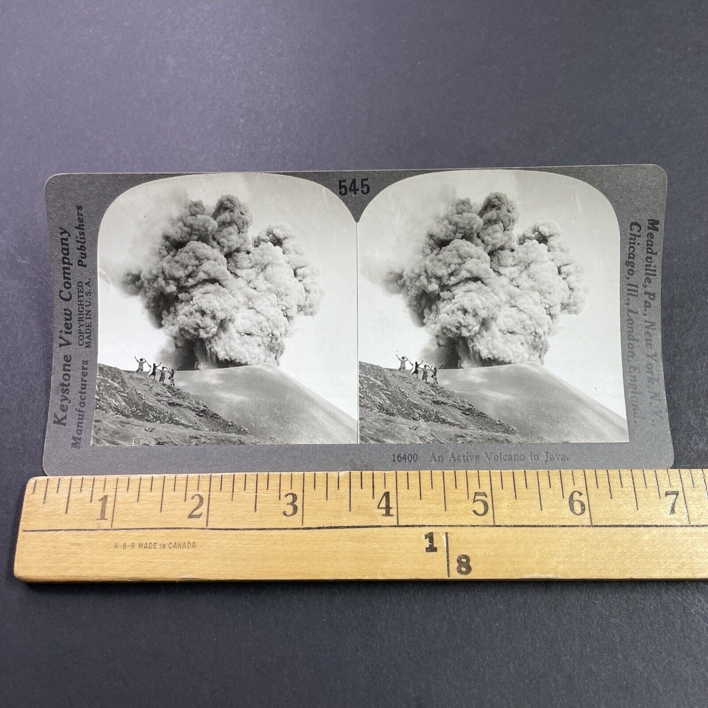 Antique 1910s Exploding Volcano Disaster Indonesia Stereoview Photo Card P3742
