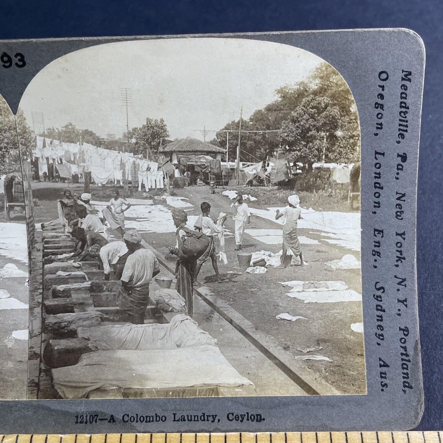 Antique 1901 Public Laundry Tubs Sri Lanka Stereoview Photo Card P2148
