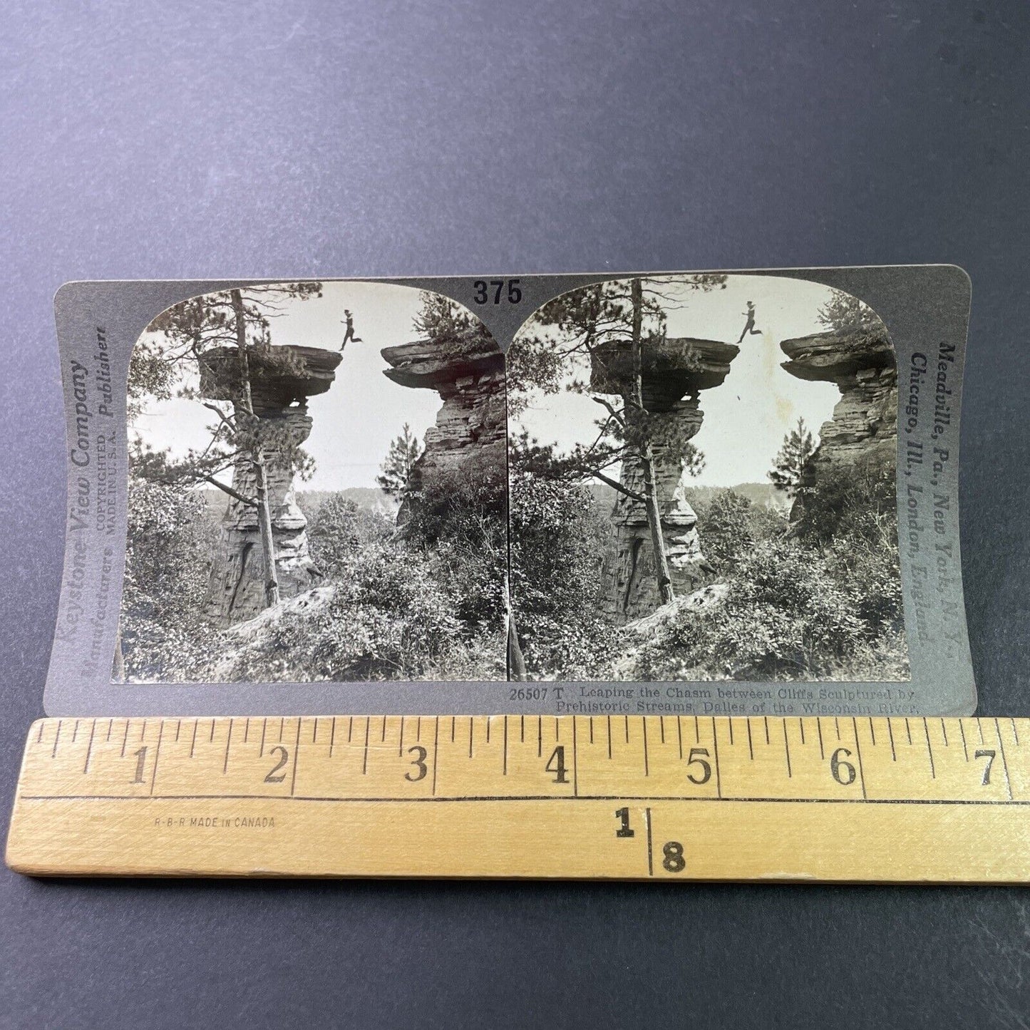 Antique 1910s Parkour Cliff Jumping Wisconsin Dells Stereoview Photo Card P3278