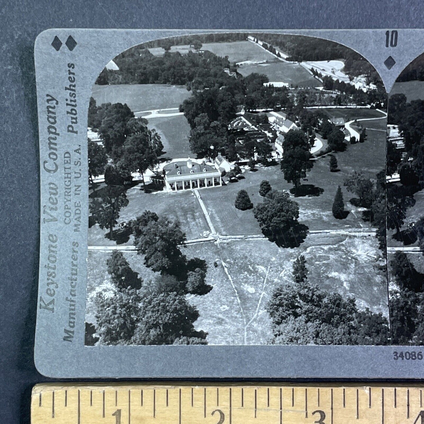Home of George Washington Aerial View Stereoview Mount Vernon c1920s Y1137