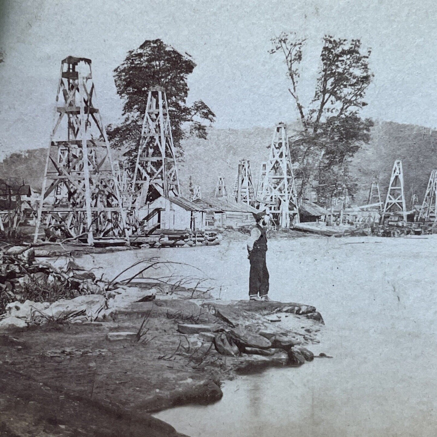 Antique 1860s Titusville Pennsylvania Oil Rush Stereoview Photo Card P2289
