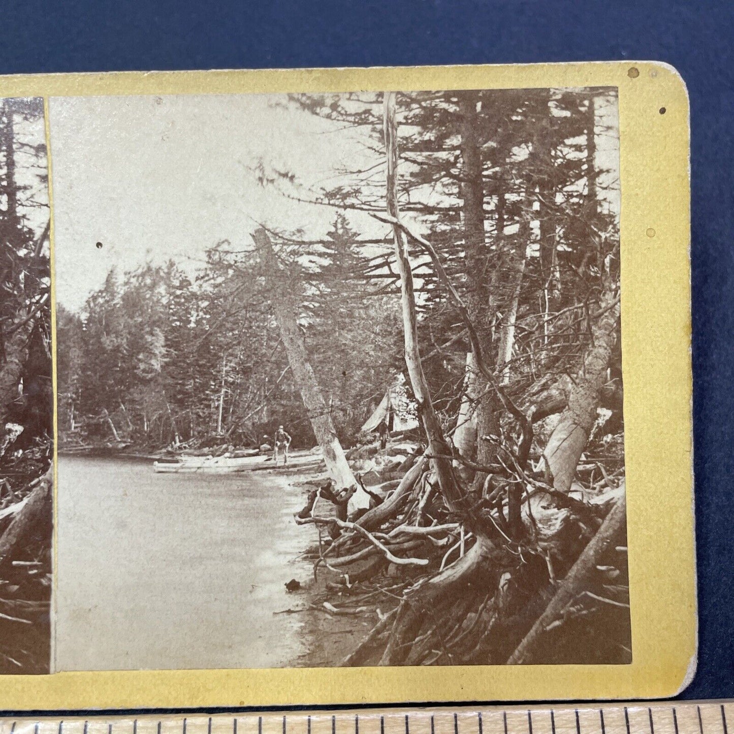 Antique 1860s Hillsborough New Hampshire Shoreline Stereoview Photo Card V2089