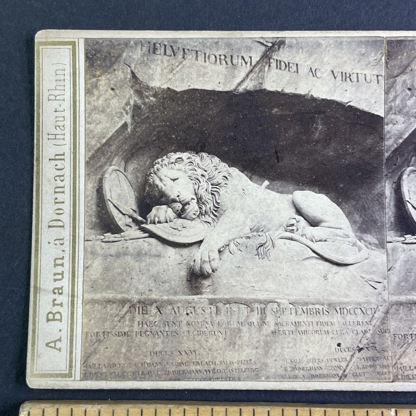 Lion Monument Lucerne Switzerland Stereoview Adolfe Braun Antique c1870 X3592