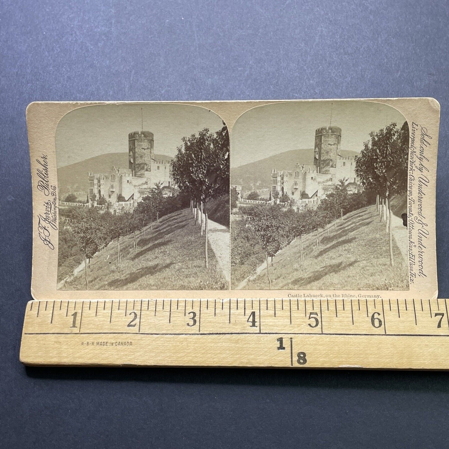 Antique 1889 Lahneck Castle Germany Stereoview Photo Card P2401
