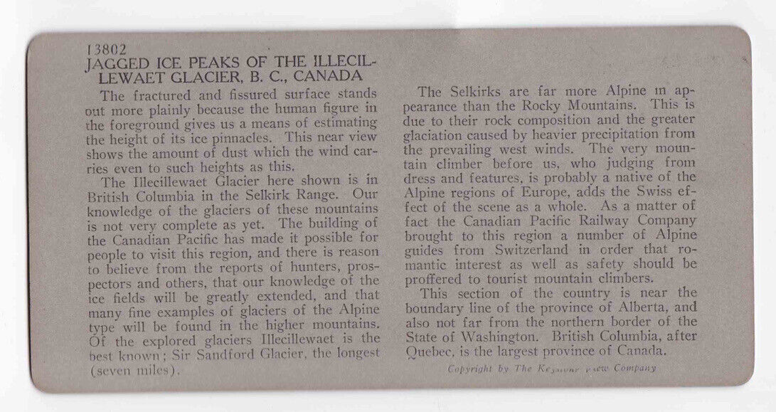 1910 Illecillewaet Glacier Ice Field British Columbia Canada Stereo Card P397
