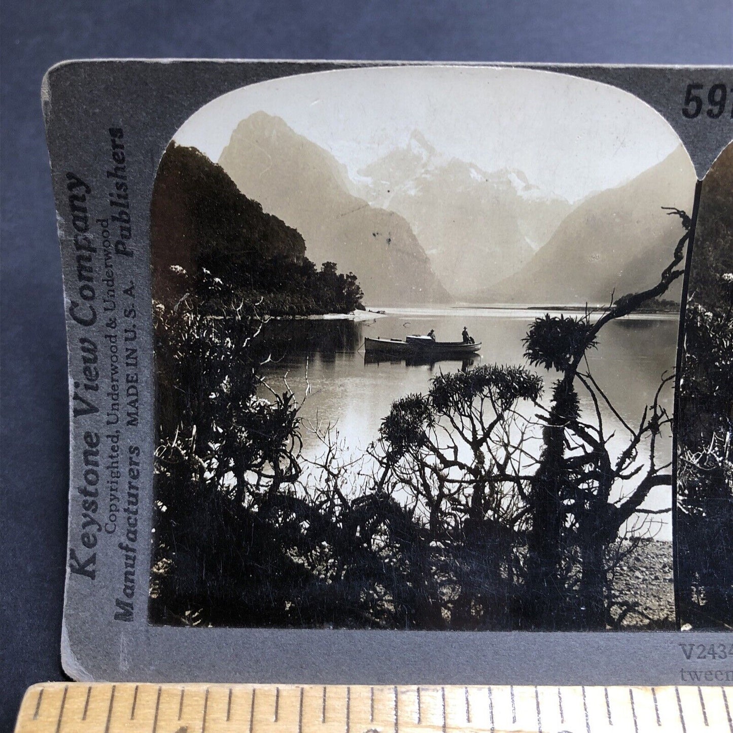 Antique 1909 Milford Sound Piopiotahi New Zealand Stereoview Photo Card P2010