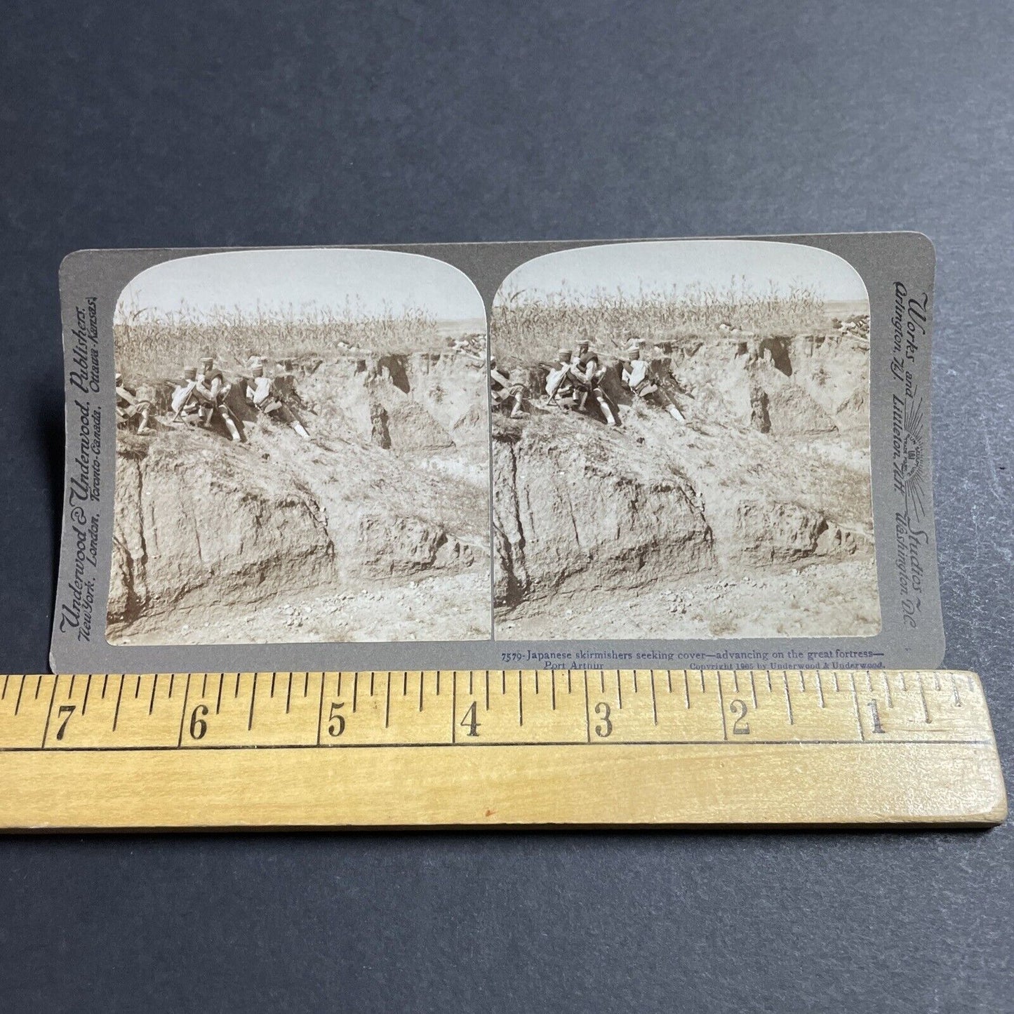 Antique 1904 Japan Soldiers Attacking Russia Troops Stereoview Photo Card P5589