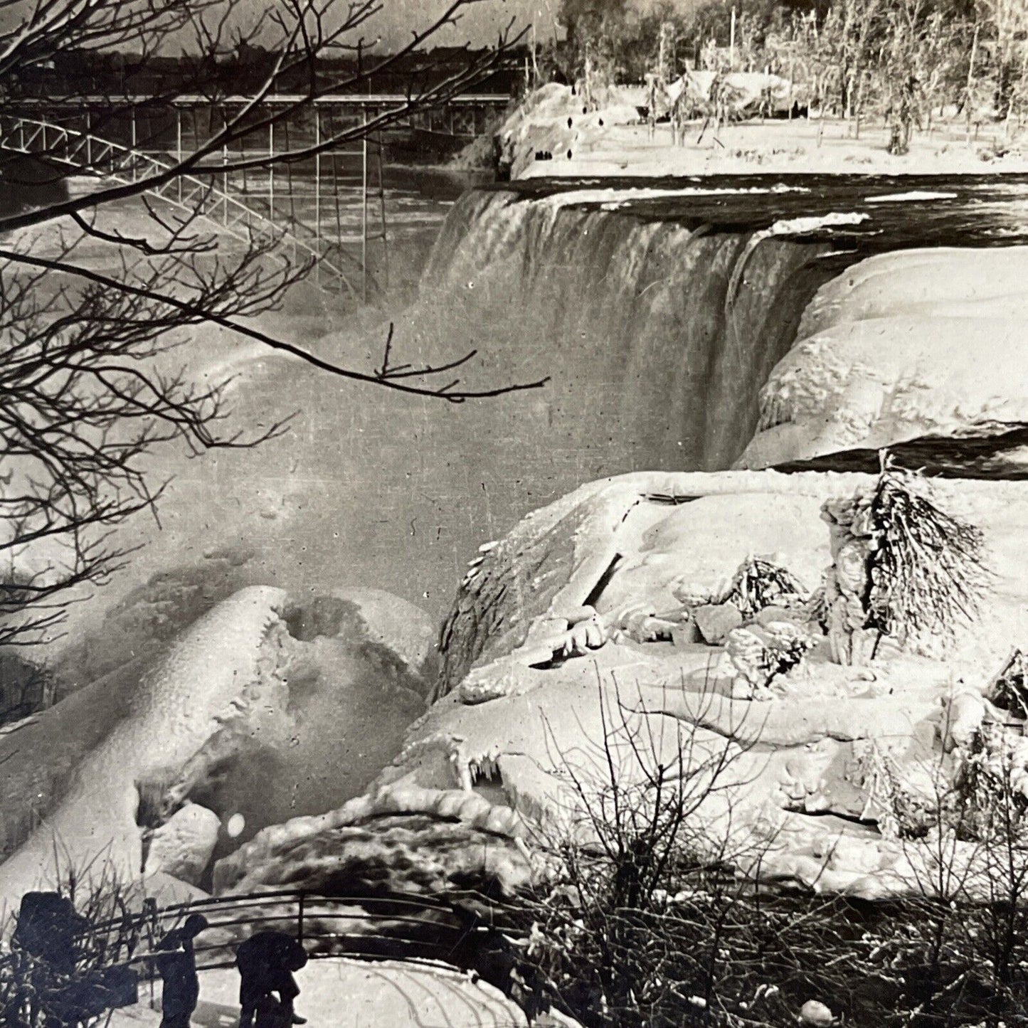 Antique 1910s Niagara Falls New York On Winter Stereoview Photo Card V2192