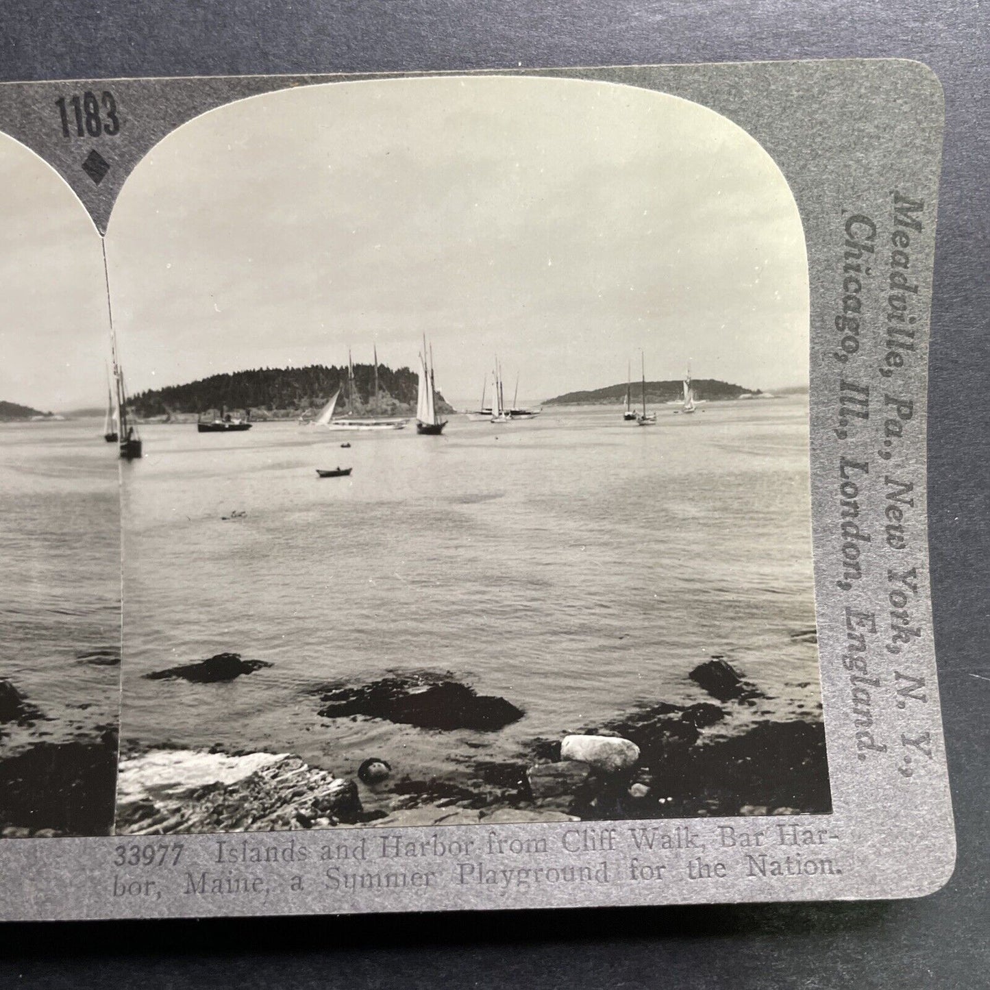 Antique 1918 Bar Harbor Maine Yachts And Sailboats Stereoview Photo Card P1312