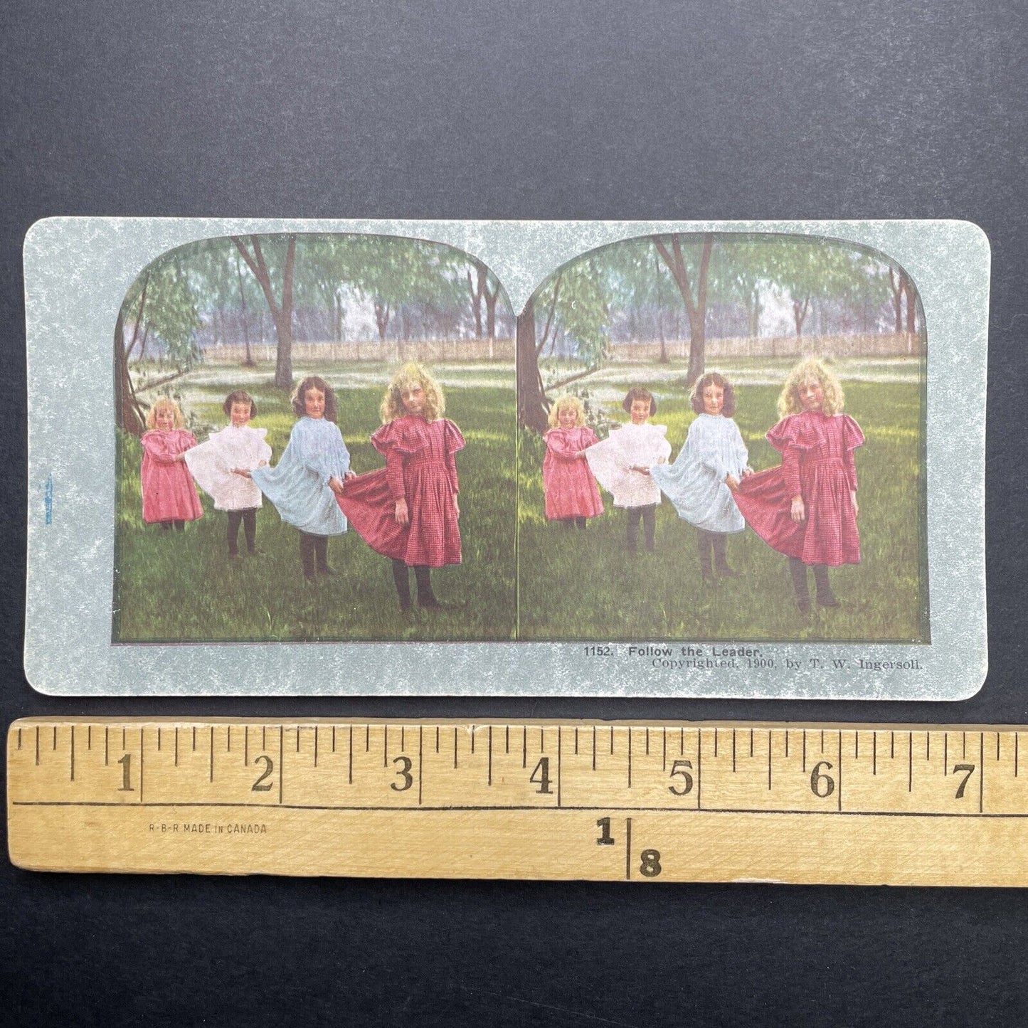 Antique 1900 Young Girls Playing In The Grass Stereoview Photo Card P580-050