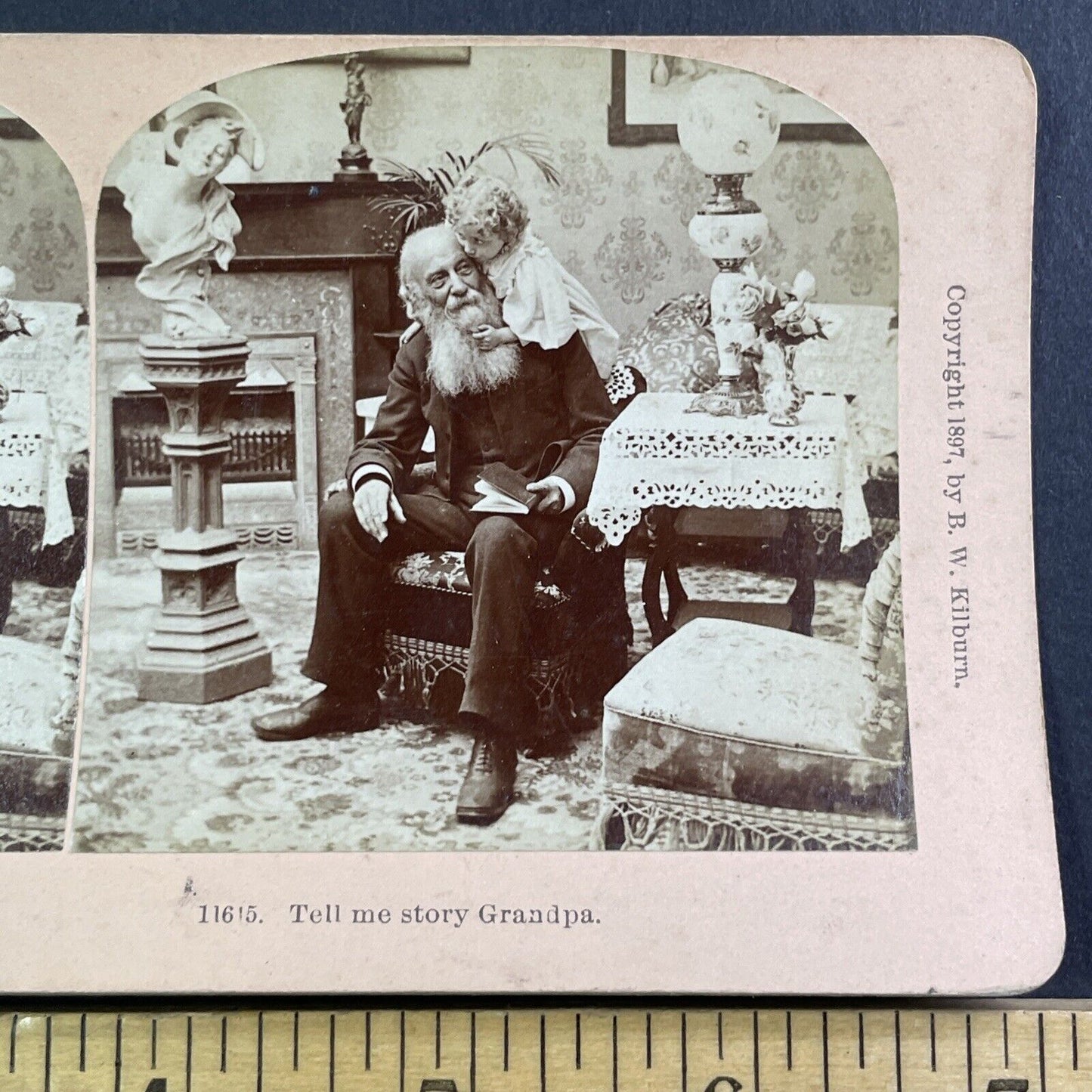 Grandfather Plays With Child Stereoview James M Davis Antique c1897 X1643