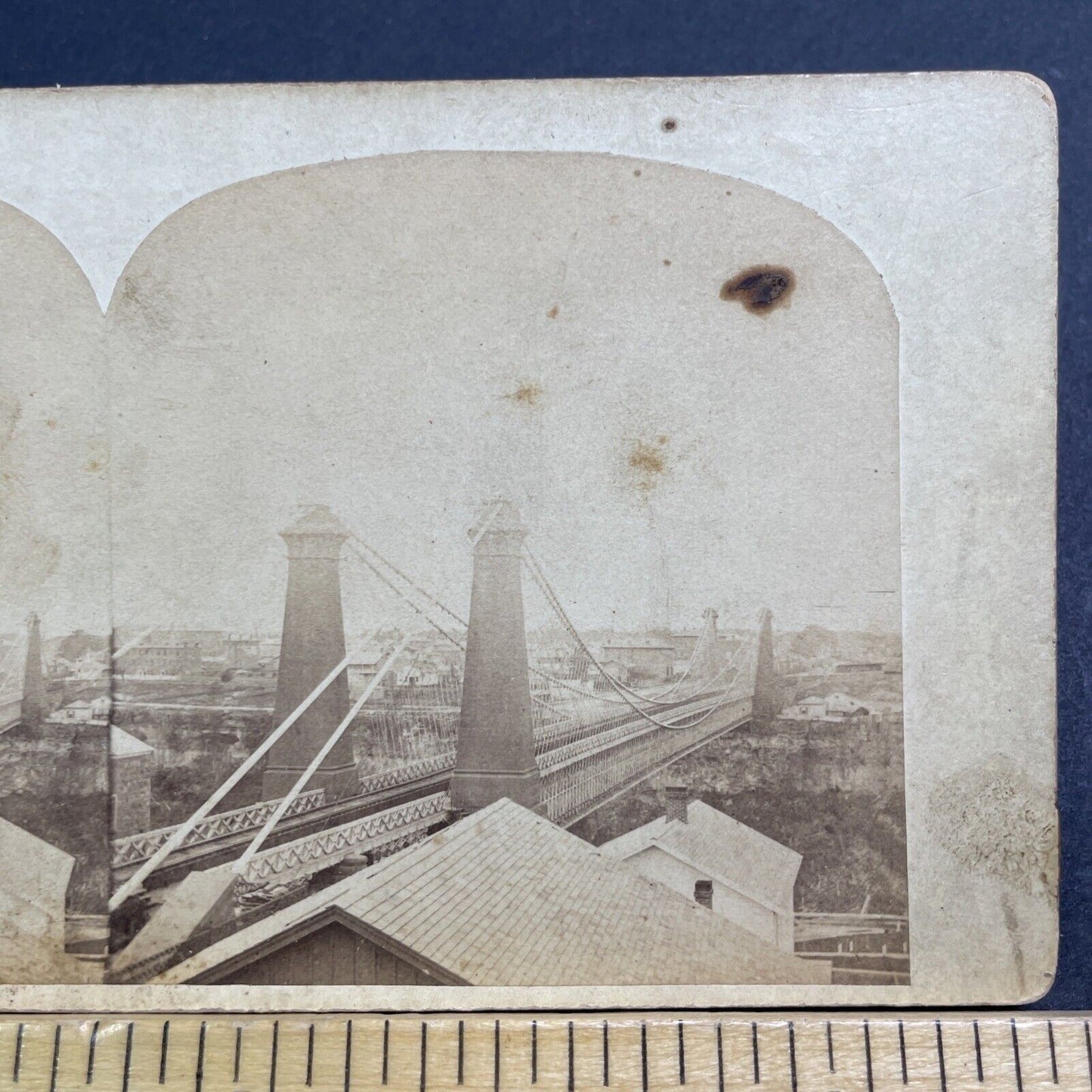 Antique 1860s Niagara Falls Gorge Suspension Bridge Stereoview Photo Card V481