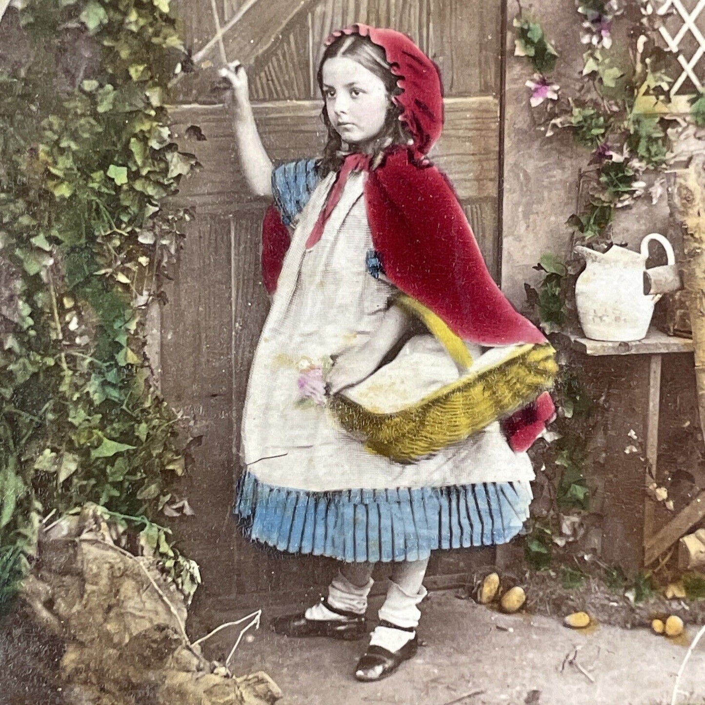 Little Red Riding Hood Stereoview Hand Colored Photo Antique c1870 X1507