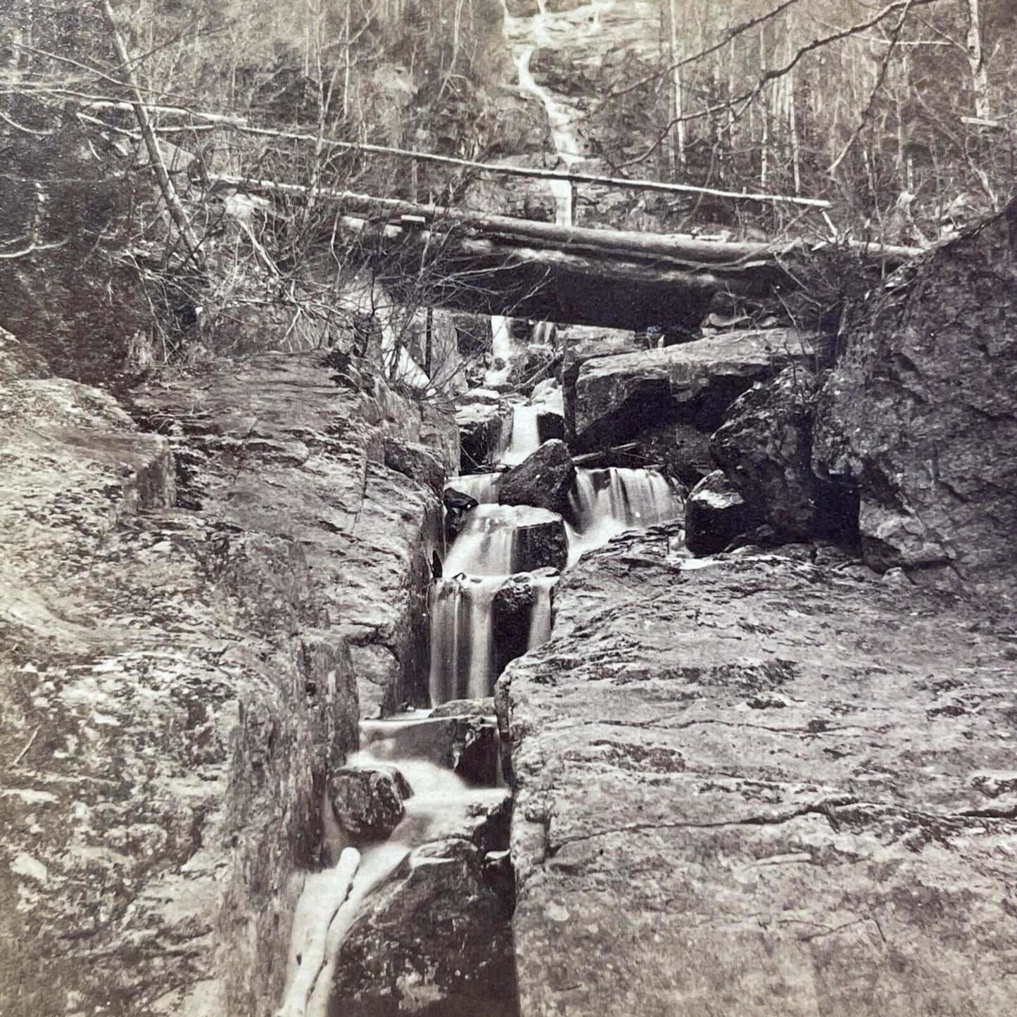 Antique 1870s Silver Cascade Crawford Notch NH Stereoview Photo Card V1961