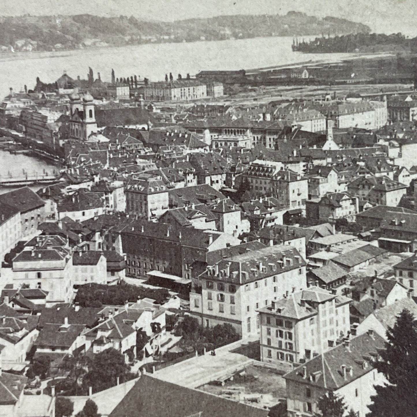 Antique 1897 Lucerne Switzerland City View Stereoview Photo Card P3949