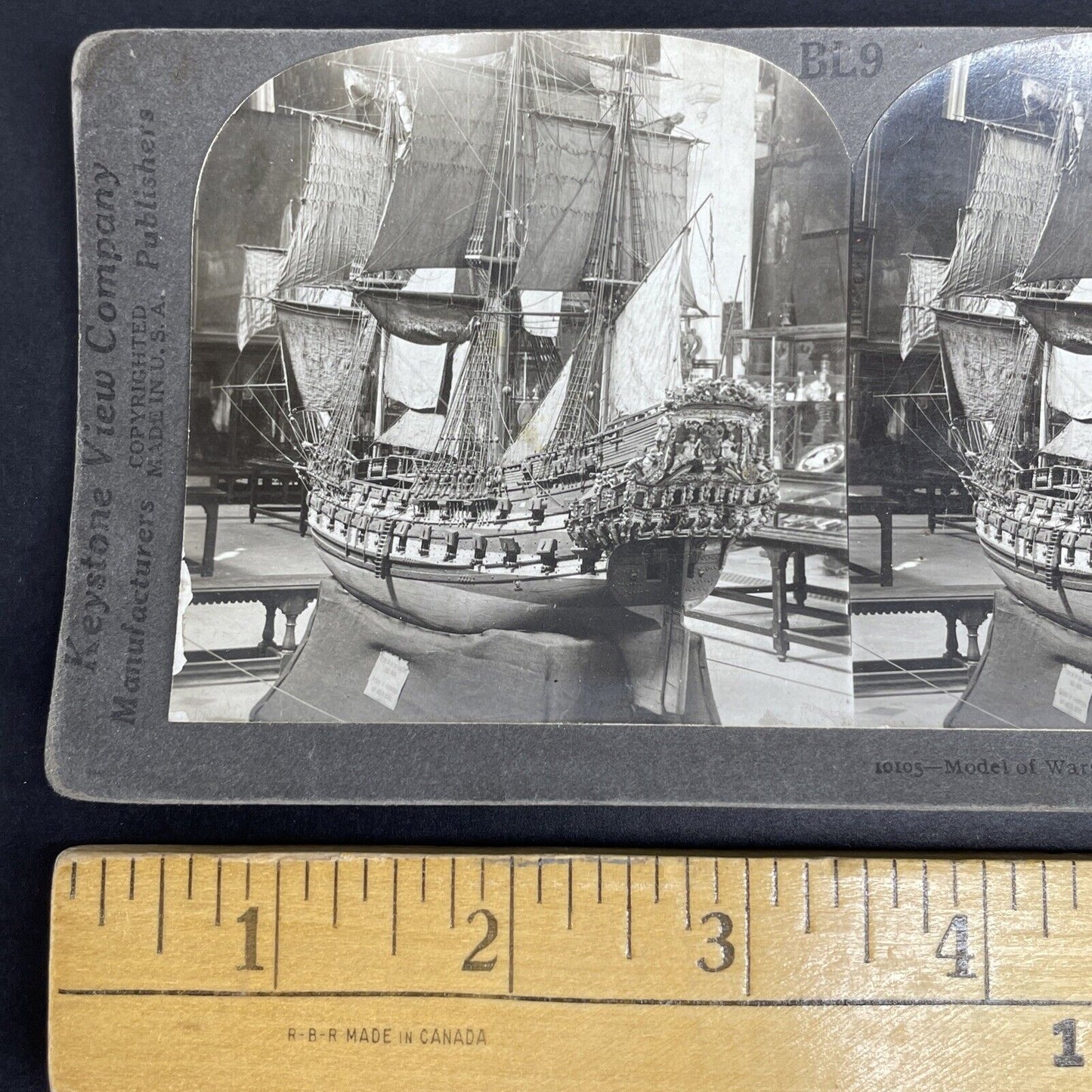 Antique 1901 18th Century Warship Model Ghent Belgium Stereoview Photo Card P950