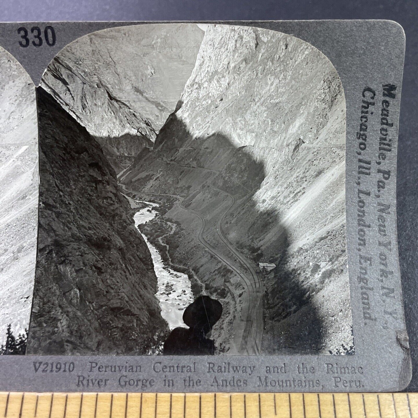 Antique 1910s Gorge Railroad Andes Mountains Peru Stereoview Photo Card P3725