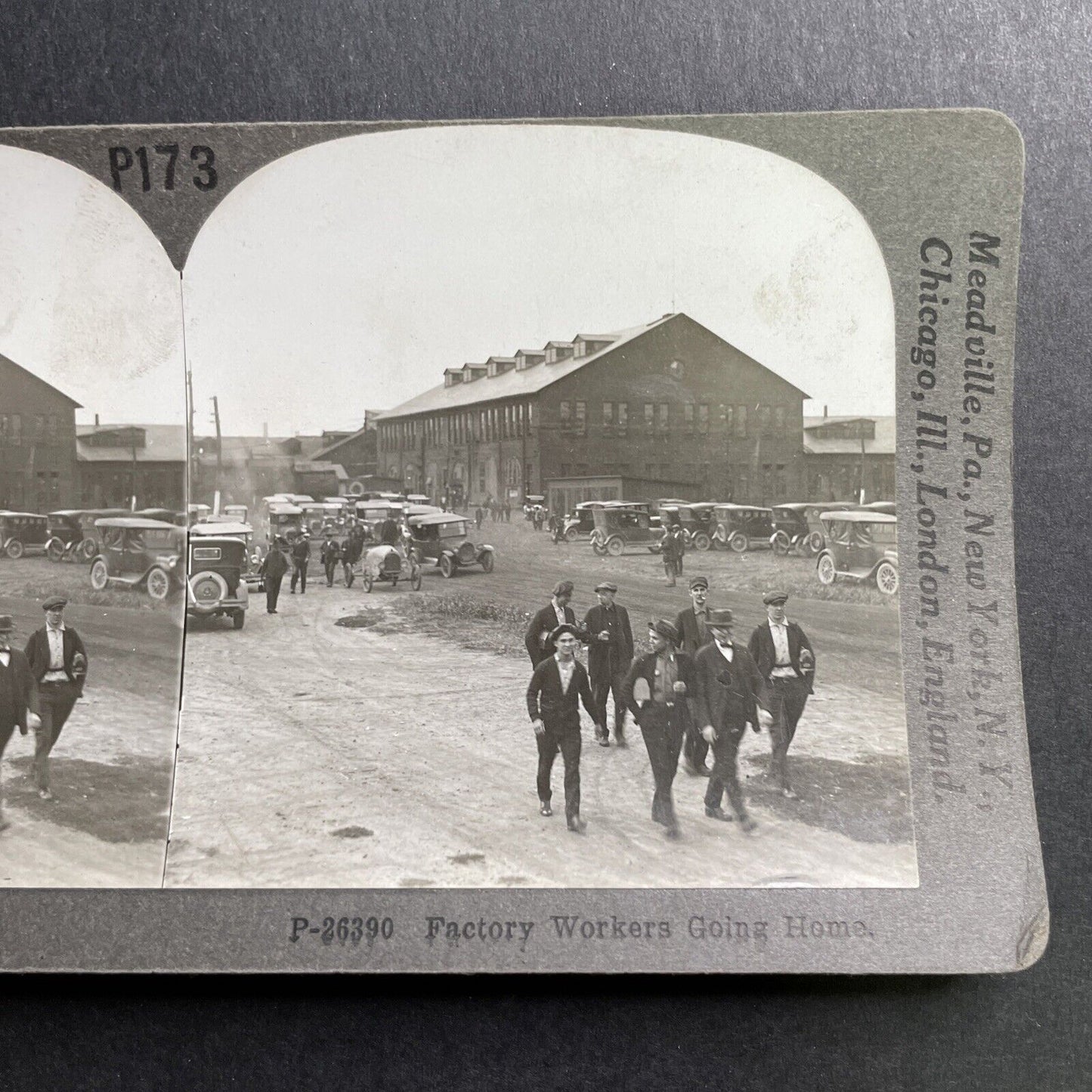 Antique 1920s Automobile Factory Workers Going Home Stereoview Photo Card P1615