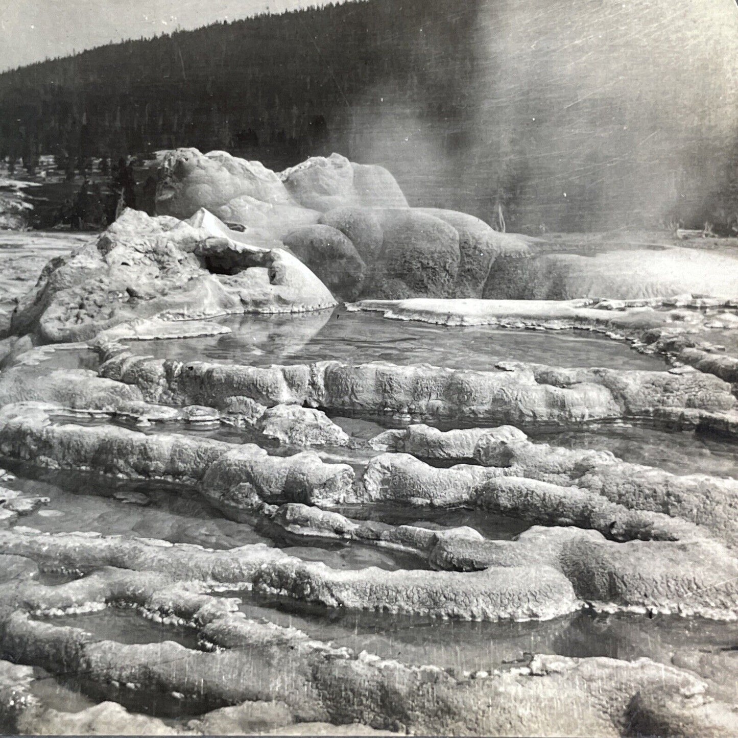 Old Faithful Geyser Yellowstone Park Wyoming Stereoview Antique c1910s Y1191