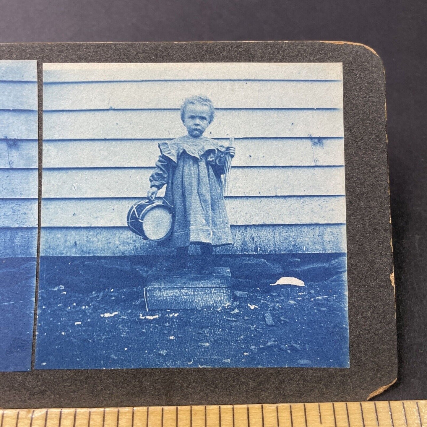 Antique 1885 Child Playing With A Drum Stereoview Photo Card P3057