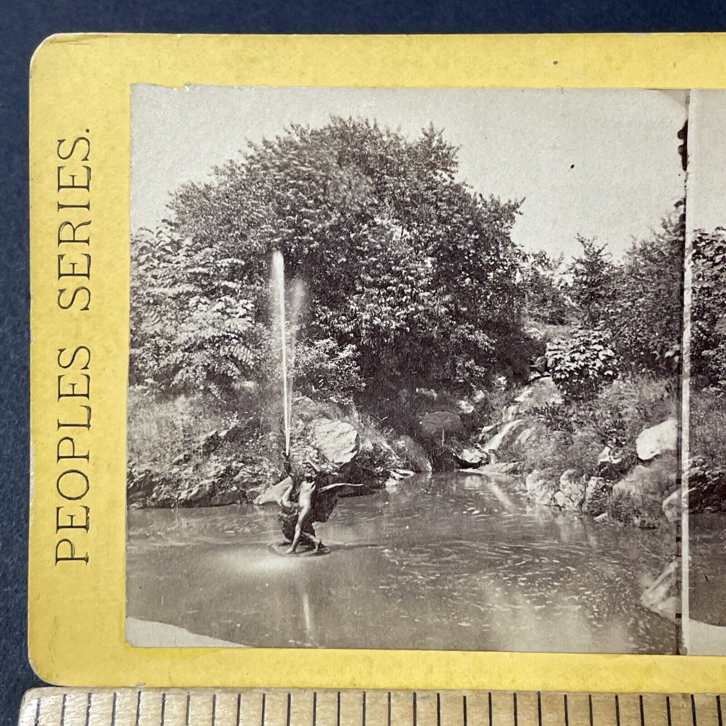 Antique 1870s Central Park Manhattan Fountain NY Stereoview Photo Card V1808