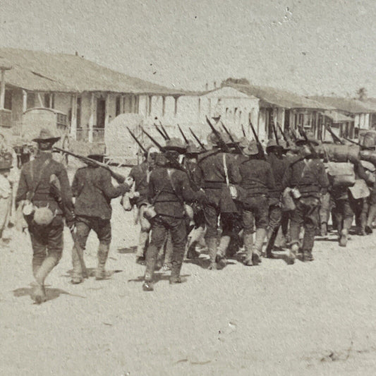 Antique 1899 US Army Soldiers Marching In Cuba Stereoview Photo Card P4983