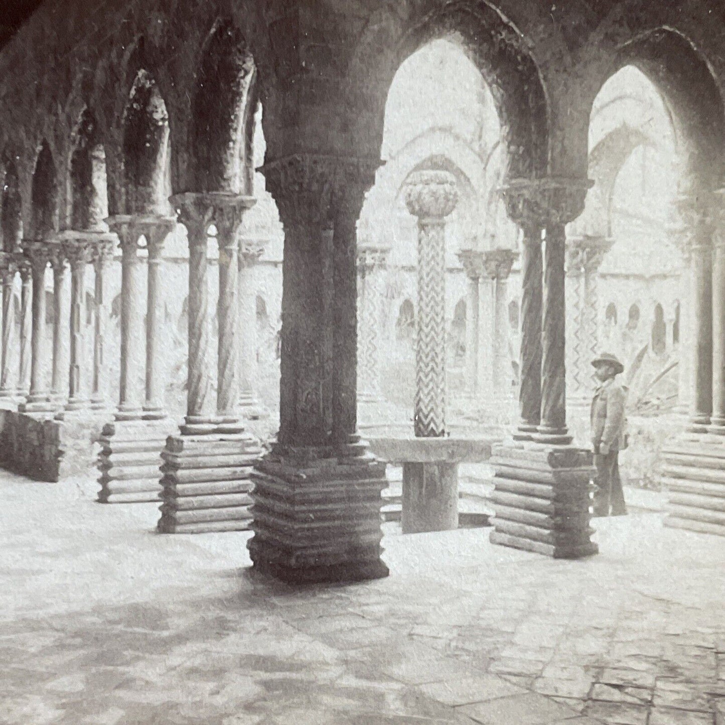 Antique 1906 Benedictine Cloisters Monreale Sicily Stereoview Photo Card P5192