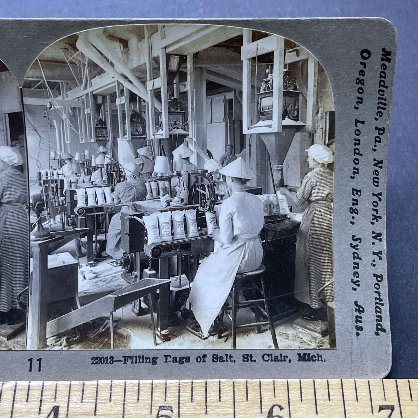 Antique 1910 Salt Bagging Factory St. Clair Michigan Stereoview Photo Card P2467