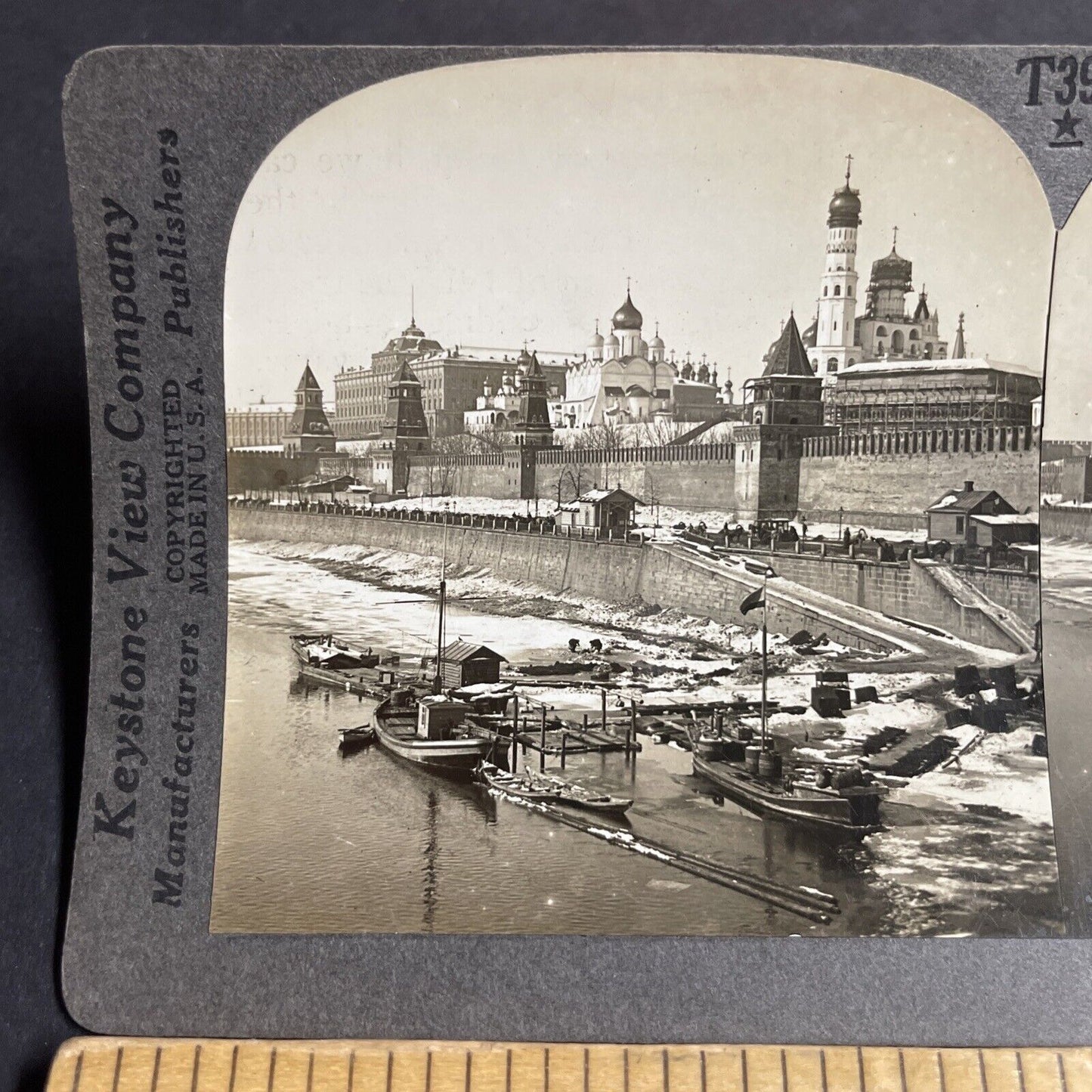 Antique 1920s The Kremlin In Winter Moscow Russia Stereoview Photo Card P4248