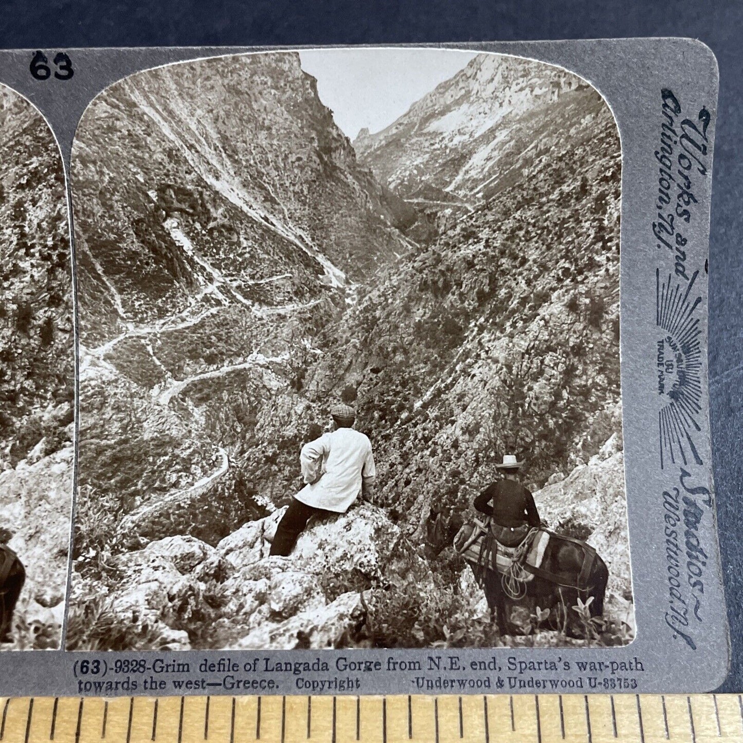 Antique 1910s Men Hunting In Langada Pass Greece Stereoview Photo Card P4415