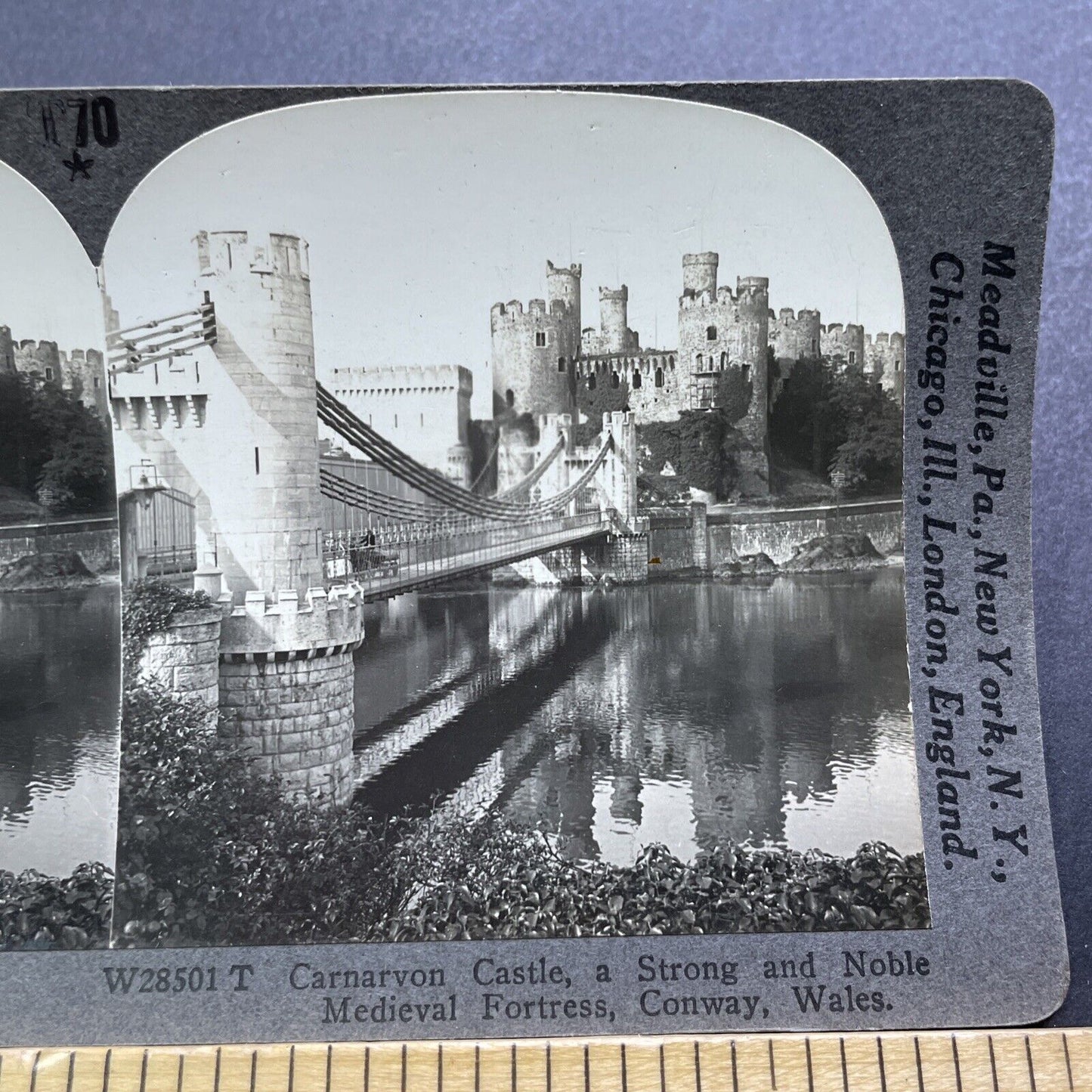 Antique 1910s Carnarvon Castle Conway Wales UK Stereoview Photo Card V3595