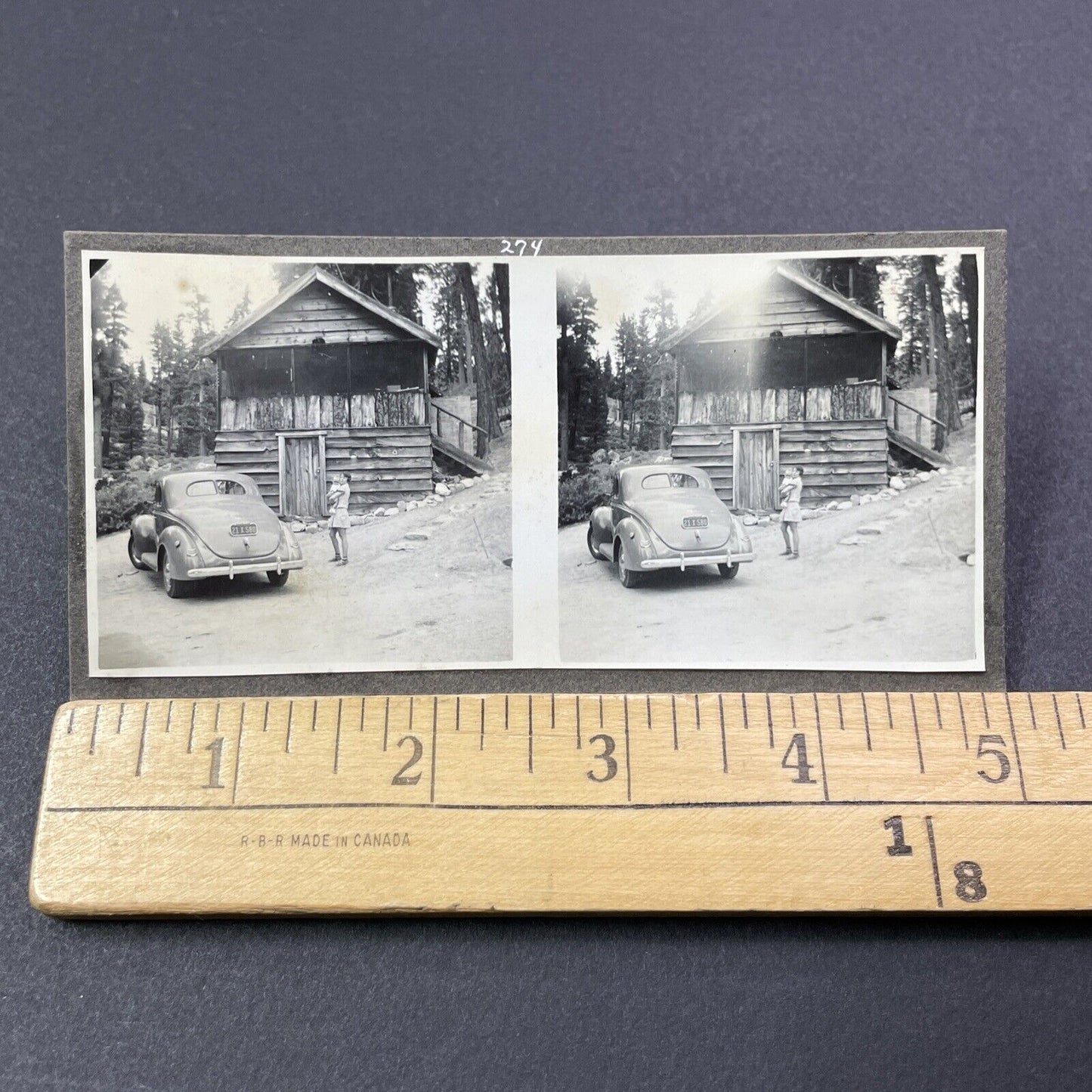 Vintage 1941 Fawnskin Hunting Cabin Big Bear Lake CA Stereoview Photo Card P503