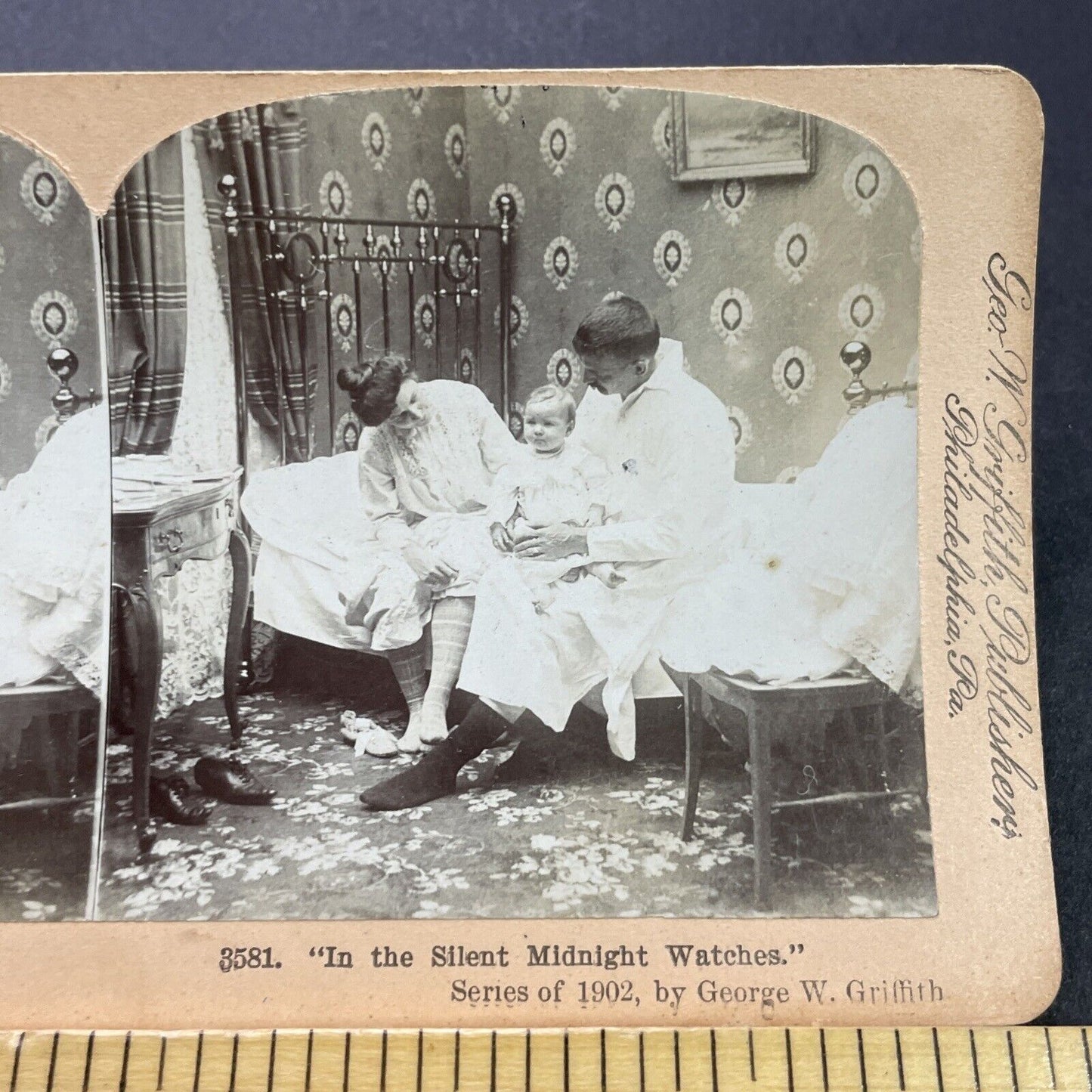 Antique 1902 Sleepless Baby In Middle Of The Night Stereoview Photo Card P3541