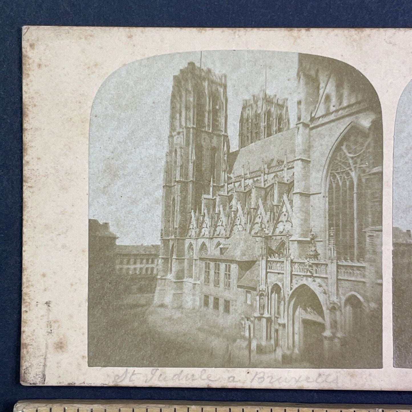 Cathedral of St. Michael and St. Gudula Stereoview Brussels Belgium c1855 Y1017