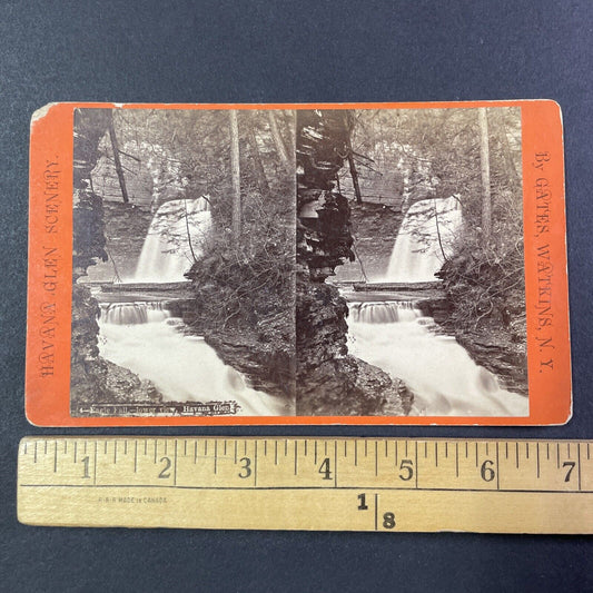 Watkins Glen Eagle Falls New York Stereoview George F. Gates c1865 Y1822