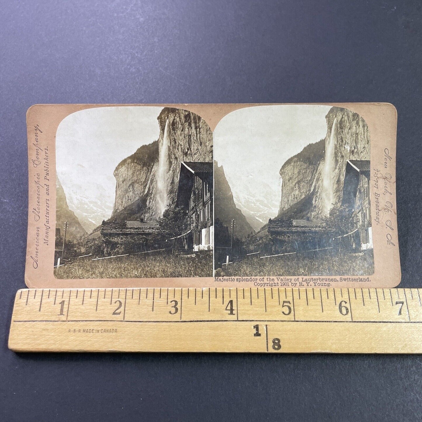 Antique 1901 Lauterbrunnen Switzerland Waterfall Stereoview Photo Card P3910