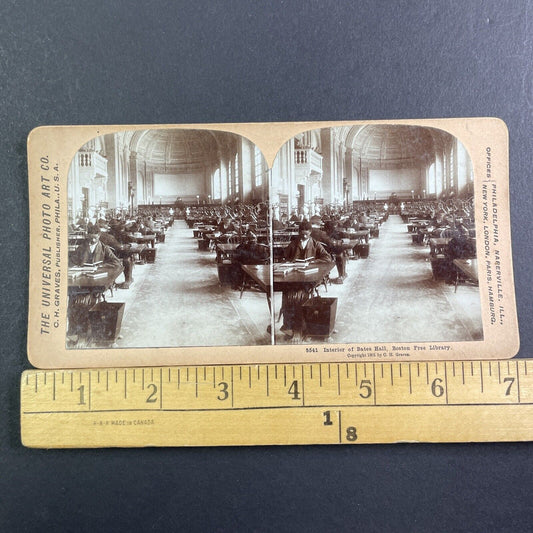 Students In Boston Public Library Stereoview Bates Hall Antique c1901 X2838