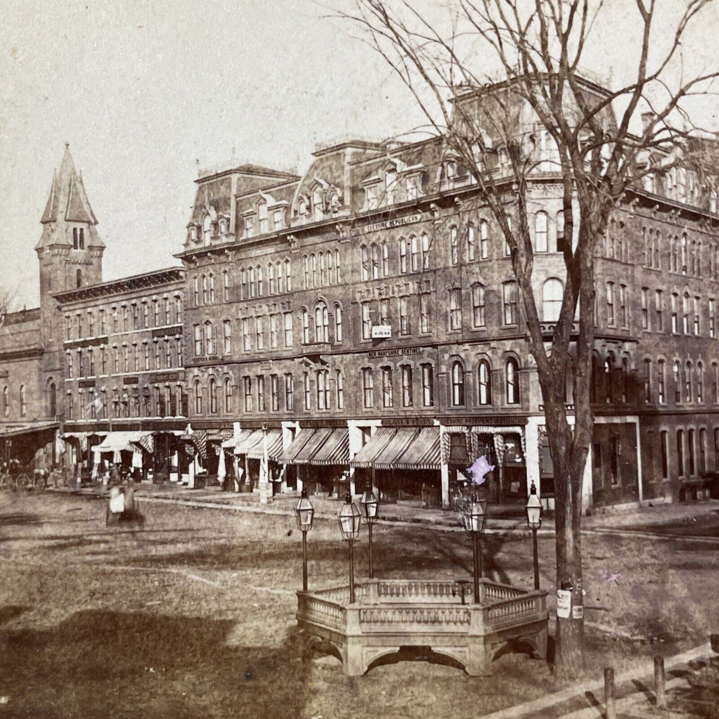 Antique 1870s Downtown Square Keene New Hampshire Stereoview Photo Card V1757