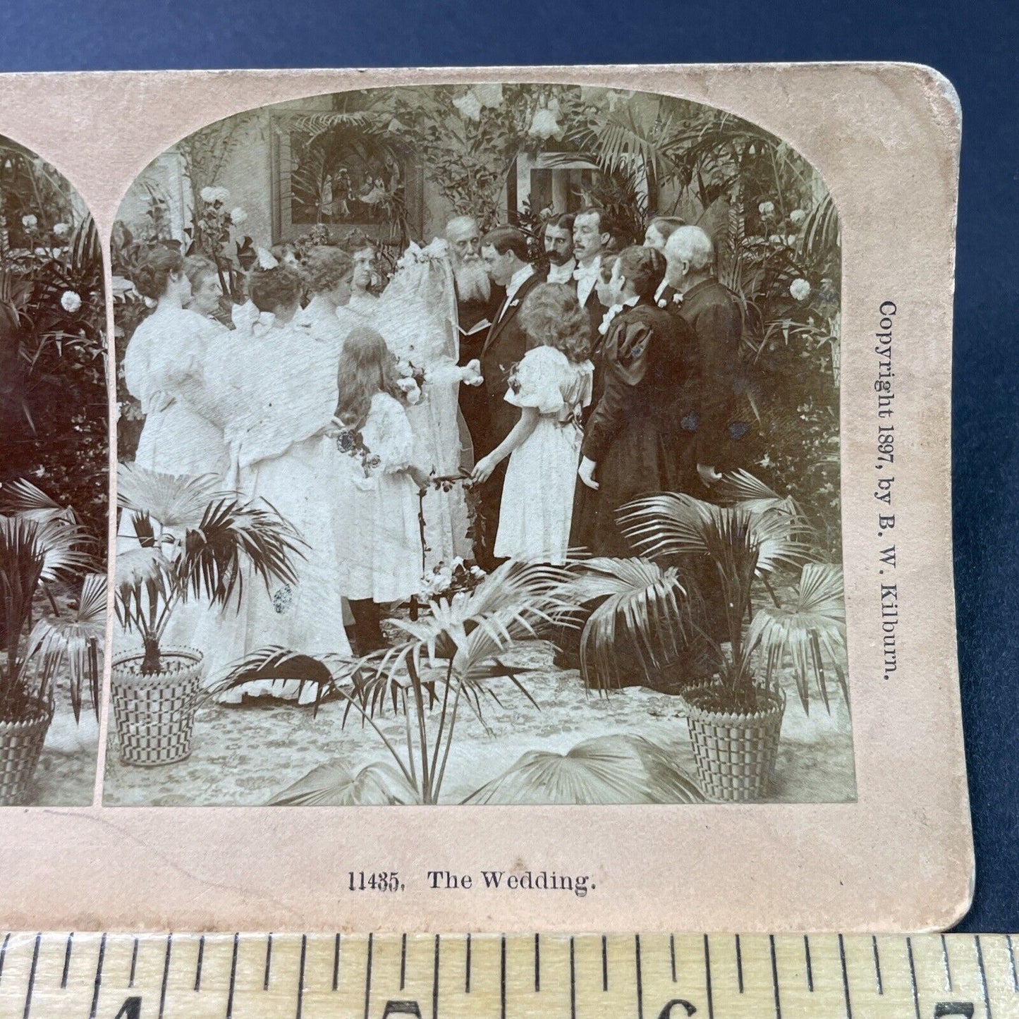 Antique 1897 Victorian Groom Places Ring On Finger Stereoview Photo Card P2957