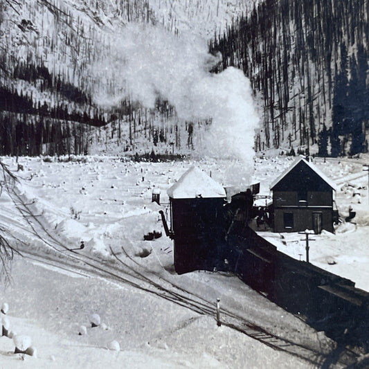 Antique 1900 Rogers Pass Train Railroad BC Canada Stereoview Photo Card P2371