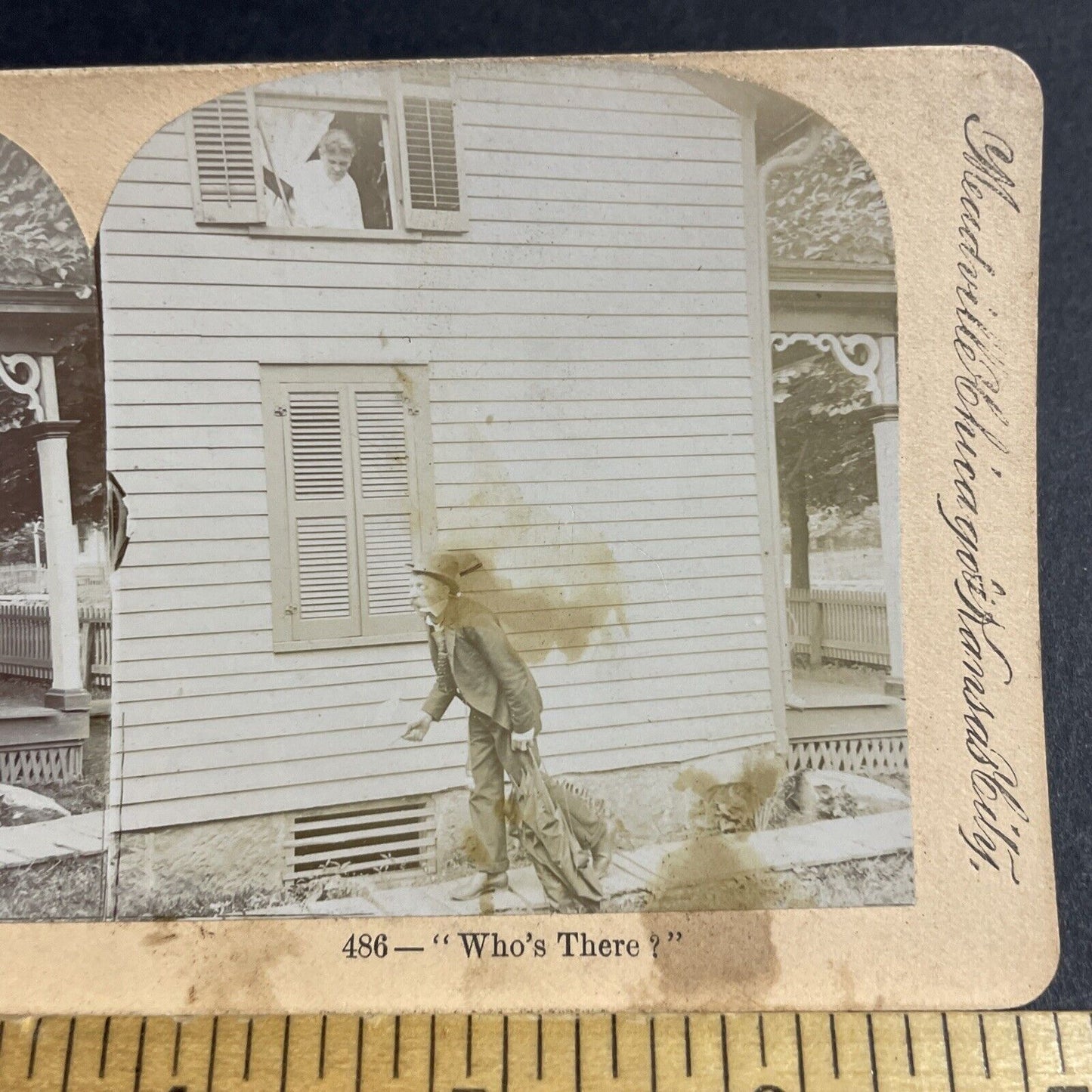 Antique 1890s Man Tries To Sneak Out Of House Stereoview Photo Card P4732