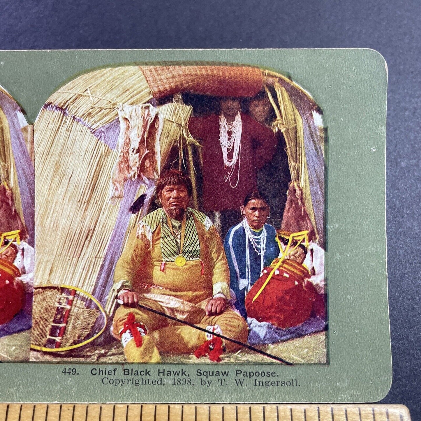 Antique 1905 Chief Black Hawk Native American Indian Stereoview Photo Card Q2239