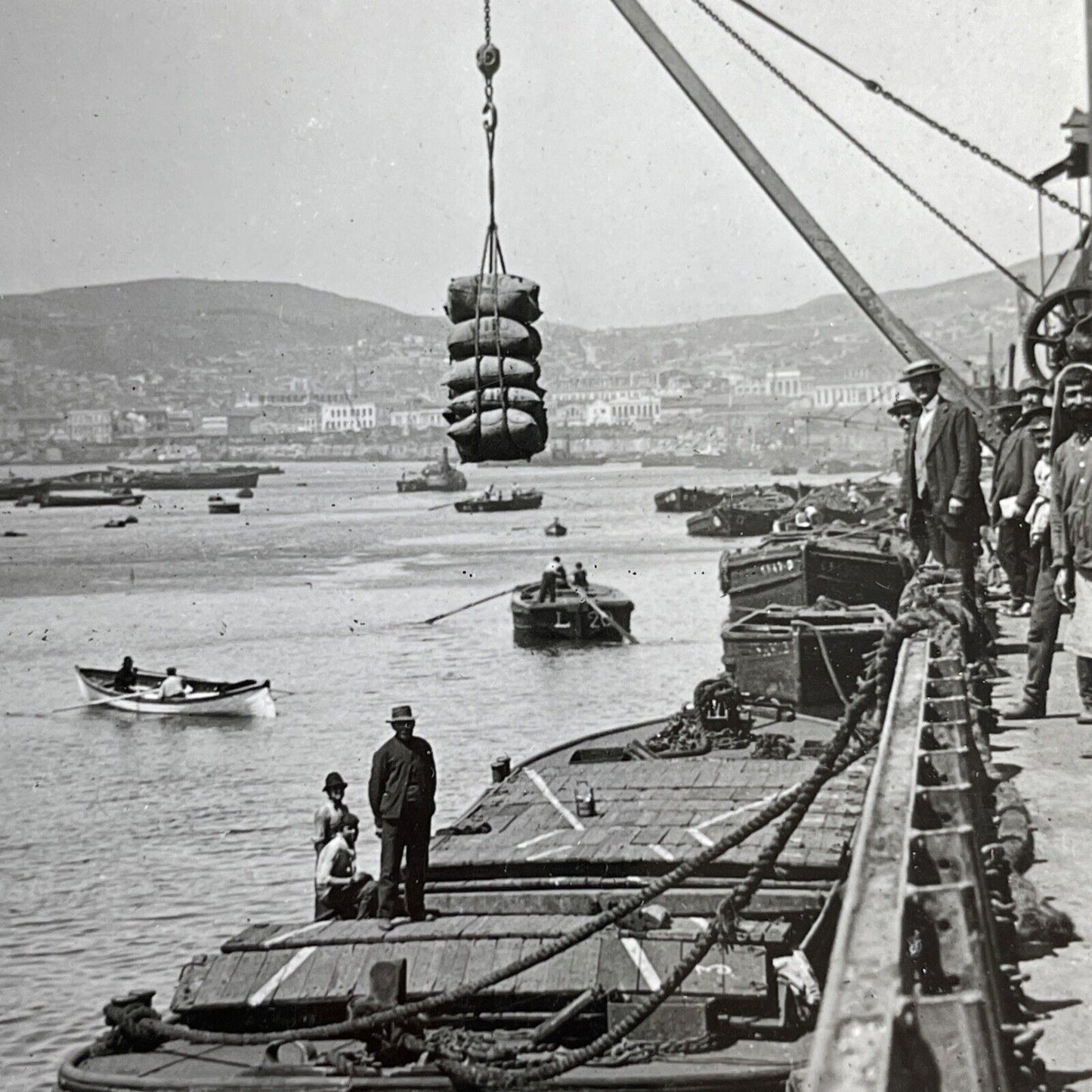 Antique 1913 Valparaiso Chile Shipping Harbor Port Stereoview Photo Card P965