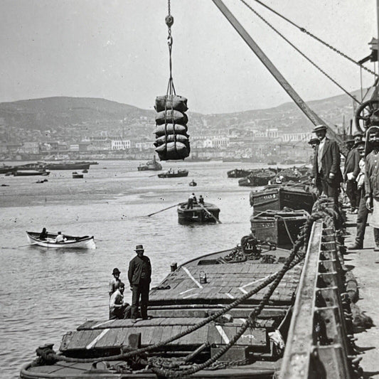 Antique 1913 Valparaiso Chile Shipping Harbor Port Stereoview Photo Card P965