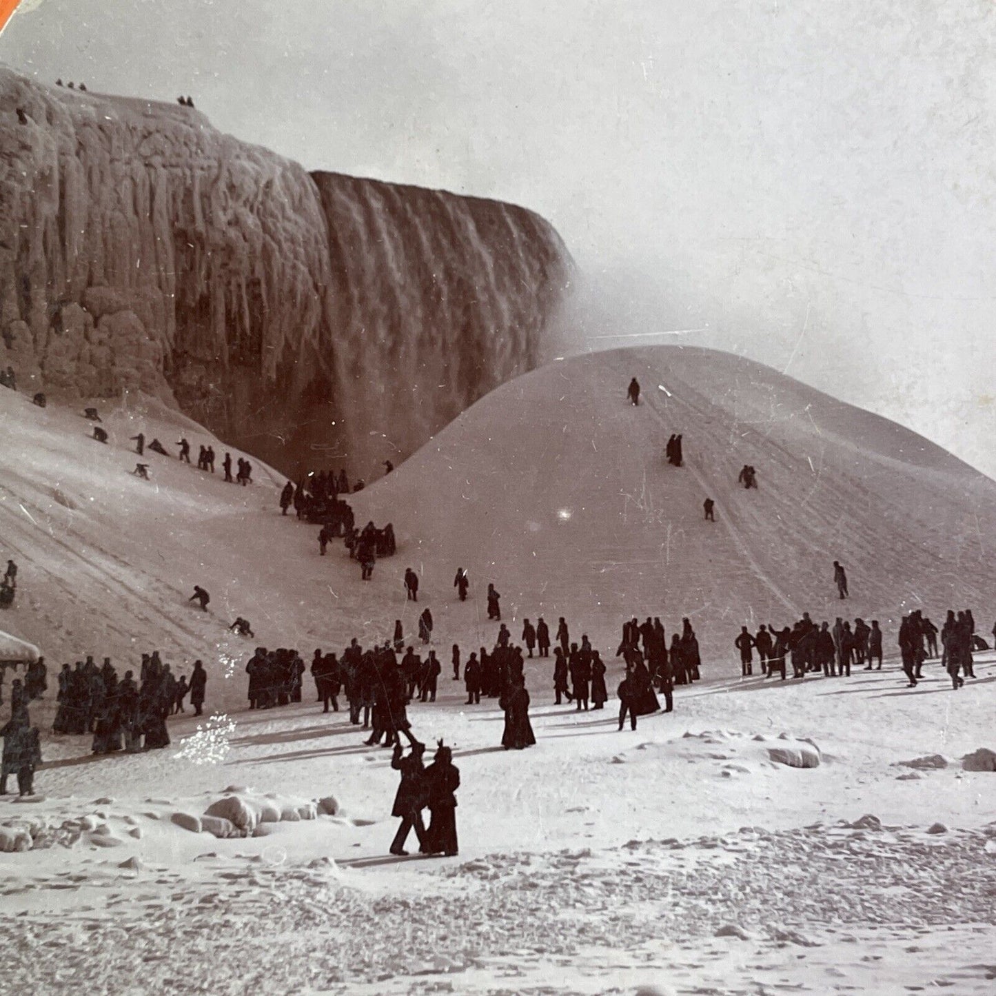 Sledding Down Niagara Falls Frozen Hills Stereoview Antique c1899 Y1444